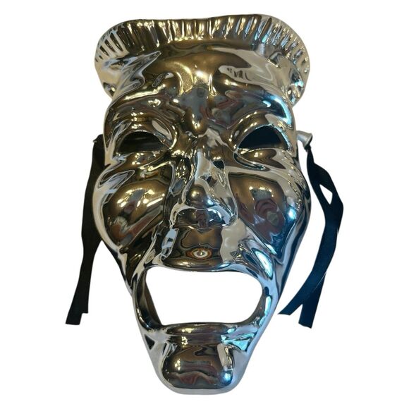 Chrome Ceramic Wall Masks Comedy Tragedy Silver Theater Art Decor Rare Pair - Picture 6 of 9